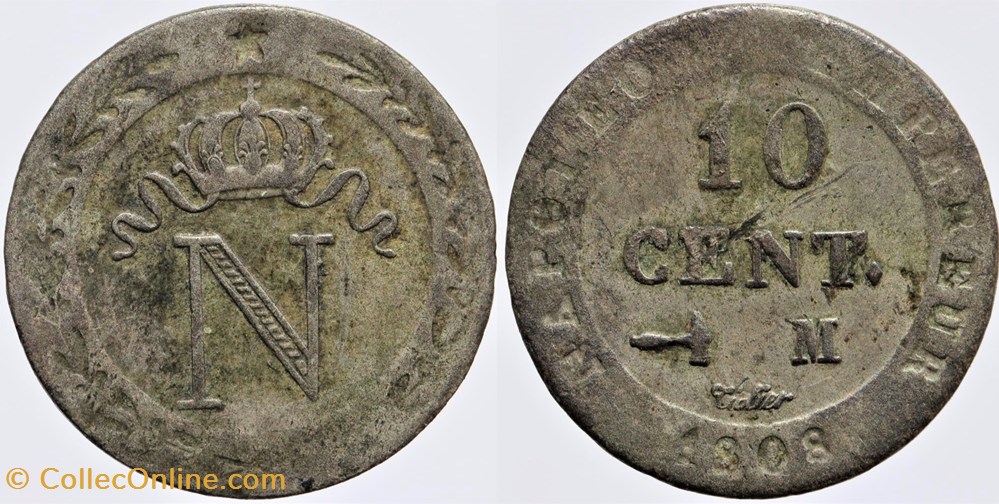 F-130 - Premier Empire - 10 centimes - 1808 M monnaies monde france f 130 premier empire 10 centimes 1808 m