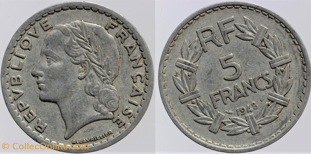 monnaies monde france f 339 lavrillier 5 frs alu 1948