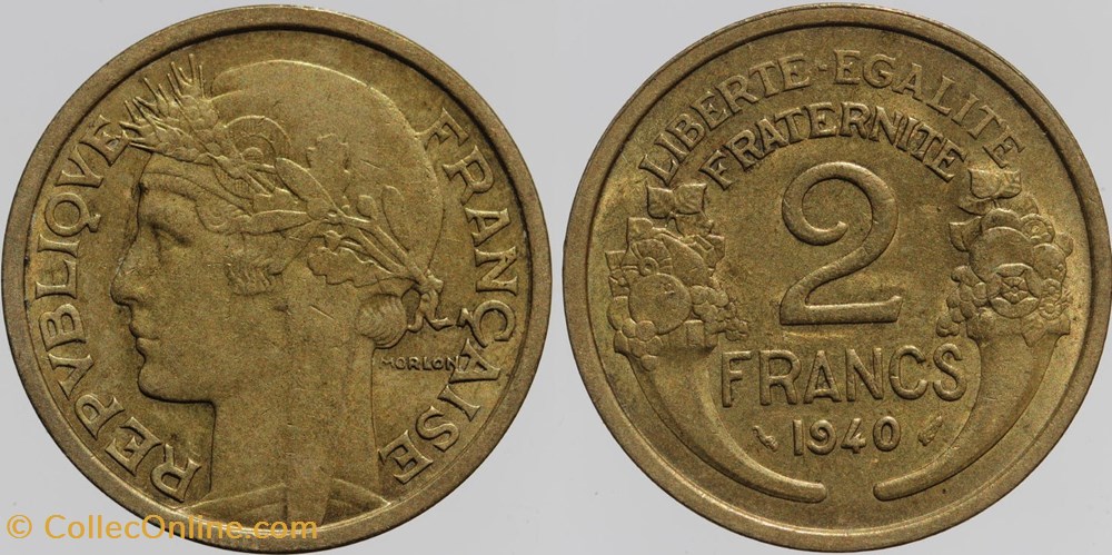 monnaies monde france f 268 morlon 2 frs 1940