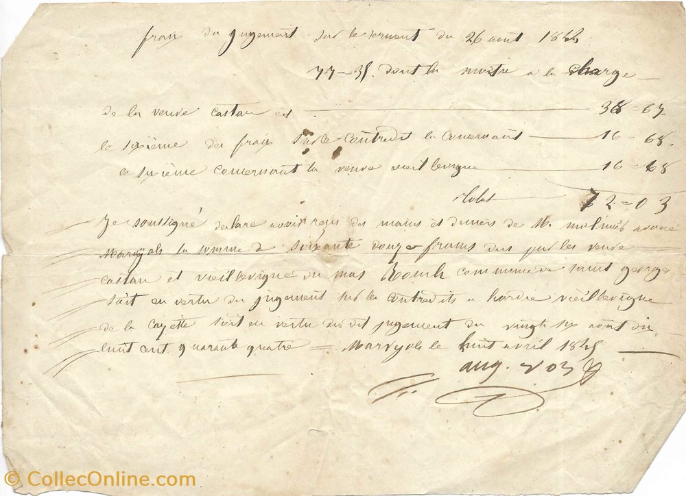 1845 - Paiement documents anciens autres 1845 paiement