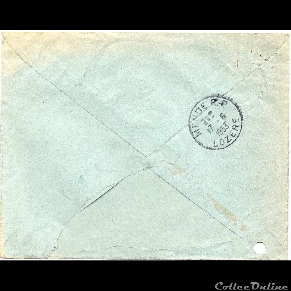 1953 - Cachets type A5 sur recommandé marque postale europe france 1953 cachets type a5 sur recommande
