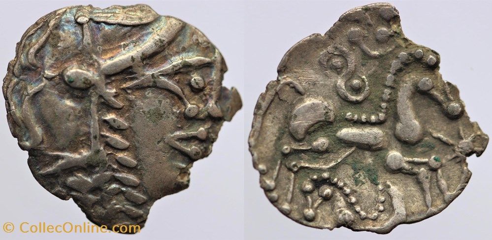 Aulerques Eburovices - Denier à l'hippocampe monnaies antiques av jc ap celtes aulerques eburovices denier a hippocampe