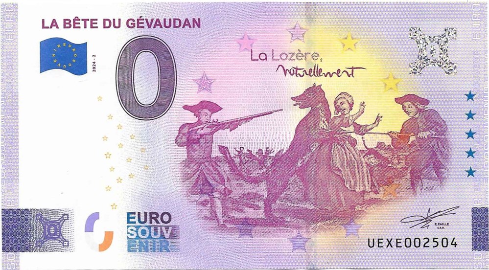 0 Euro souvenir - La Bête du Gévaudan billets europe france 0 euro souvenir la bete du gevaudan