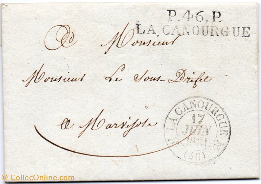 1831 - P46P / La Canourgue + cachet type 12 documents anciens marques postales europe 1831 p46p la canourgue cachet type 12