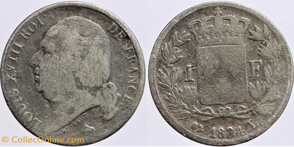 F-206 - Louis XVIII - 1 franc - 1824 Bayonne monnaies monde france f 206 louis xviii 1 franc 1824 bayonne