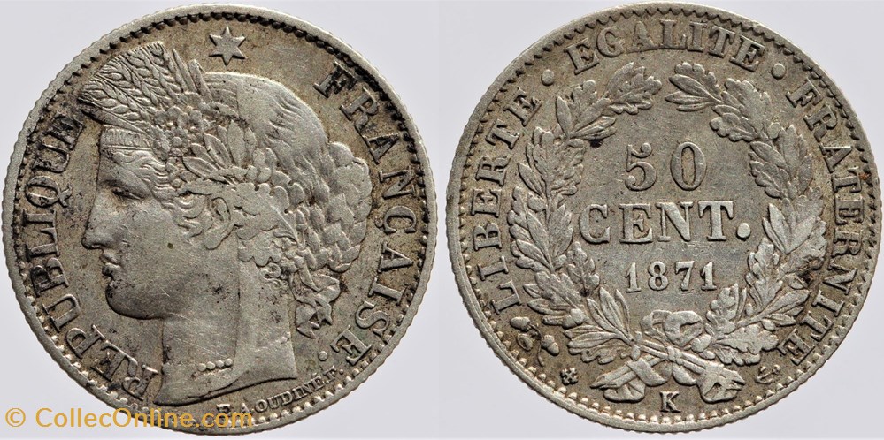 F-189 - Troisième République - Cérès - 50 c. - 1871 K monnaies monde france f 189 troisieme republique ceres 50 c 1871 k