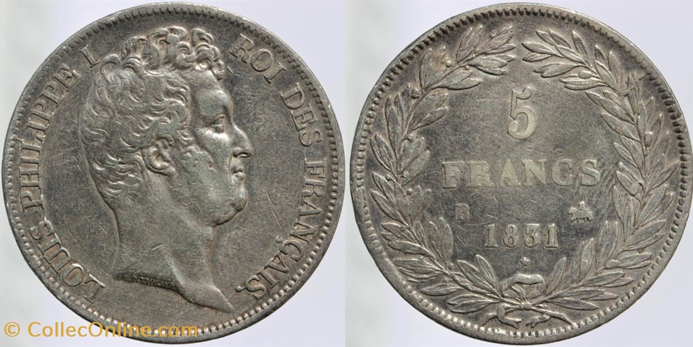 F-315 - Louis Philippe I - 5 francs - 1831 B monnaies monde france f 315 louis philippe i 5 francs 1831 b