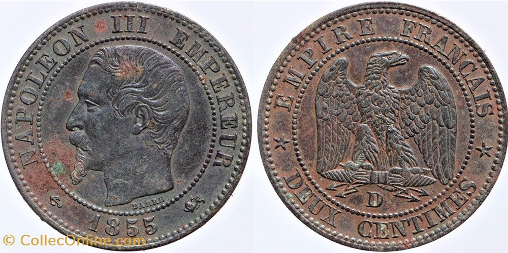 F-107 - Second Empire - 2 centimes - 1855 D ancre monnaies monde france f 107 second empire 2 centimes 1855 d ancre