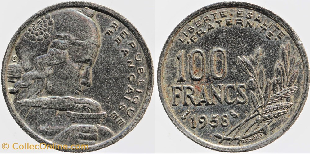 F-450 - Cochet - 100 fr. - 1958, chouette. monnaies monde france f 450 cochet 100 fr 1958 chouette
