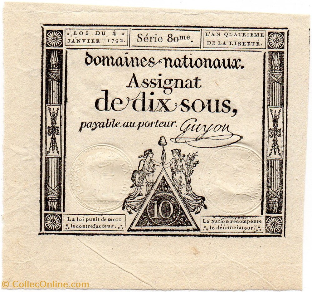 Assignat de 10 sous - 4 janvier 1792 billets europe france assignat de 10 sous 4 janvier 1792