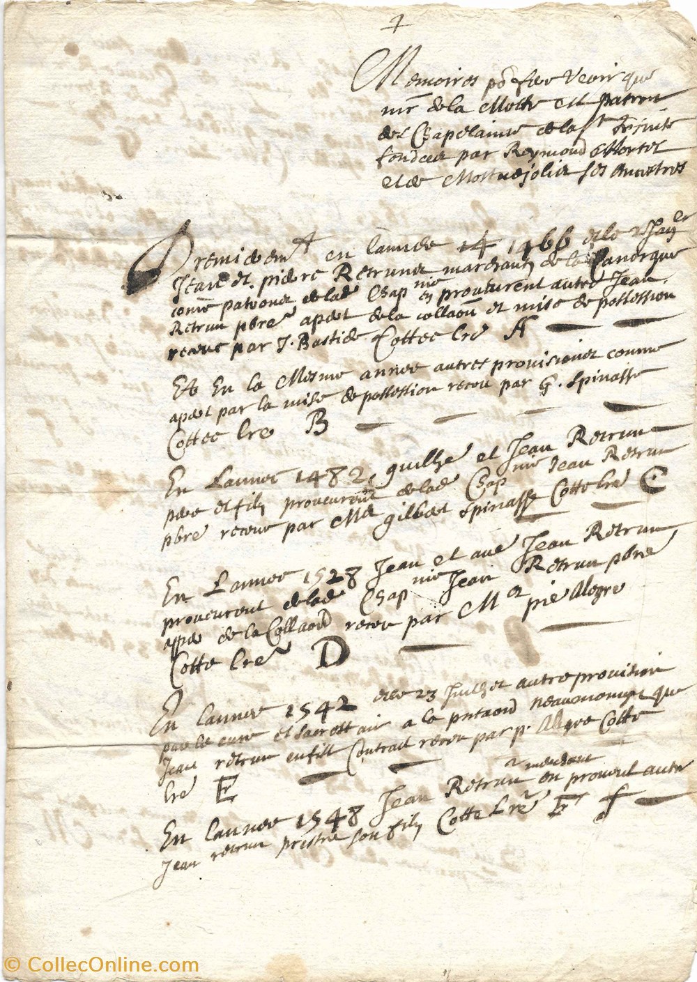 documents anciens autres 1466 1482 1528 copie concerne la chapelle de la trinite de eglise de la canourgue