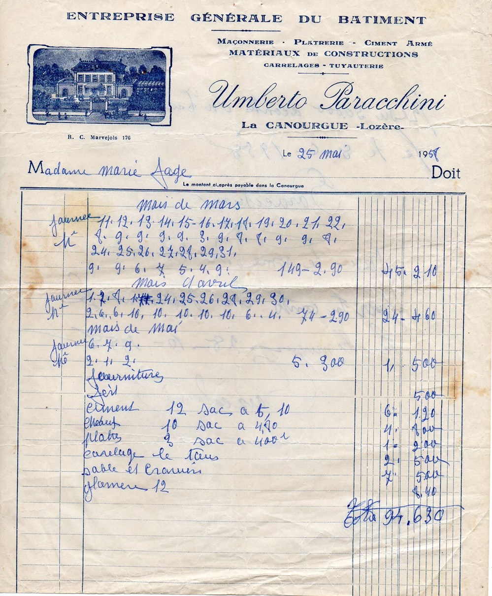 Paracchini Umberto (1958) documents anciens factures commerciaux paracchini umberto 1958