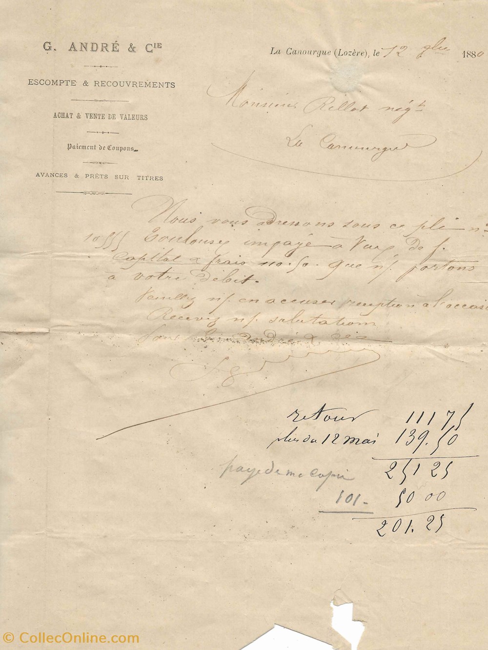 documents anciens factures commerciaux andre g cie 1881