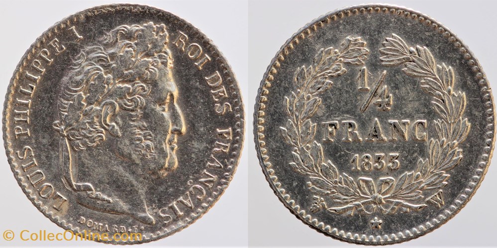 F-166 - Louis Philippe I - 1/4 franc - 1833 W monnaies monde france f 166 louis philippe i 1 4 franc 1833 w