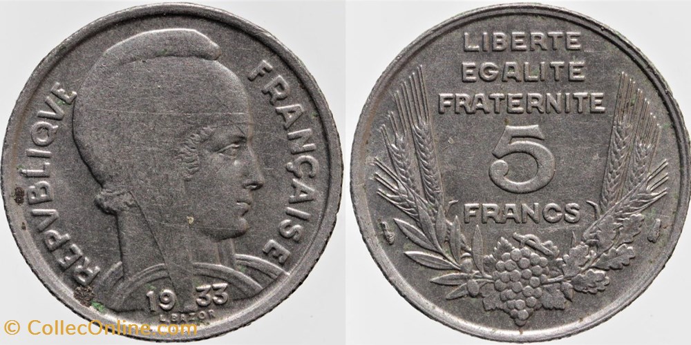 F-335 - Bazor - 5 fr. - 1933 monnaies monde france f 335 bazor 5 fr 1933