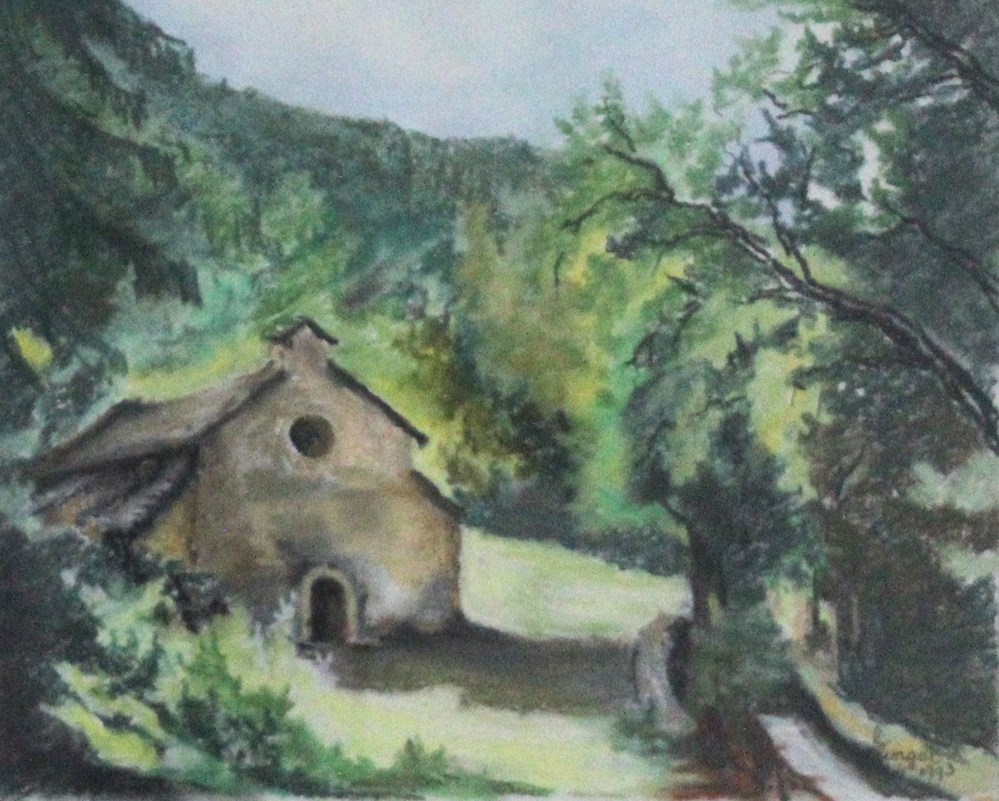 Tableau - Chapelle de St-Frézal, la Canourgue, Lozère. art antiquites peintures dessins tableau chapelle de st frezal la canourgue lozere