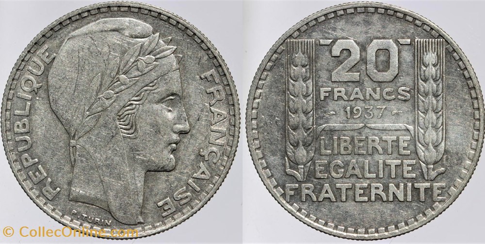 F-400 - Turin - 20 fr. - 1937 monnaies monde france f 400 turin 20 fr 1937