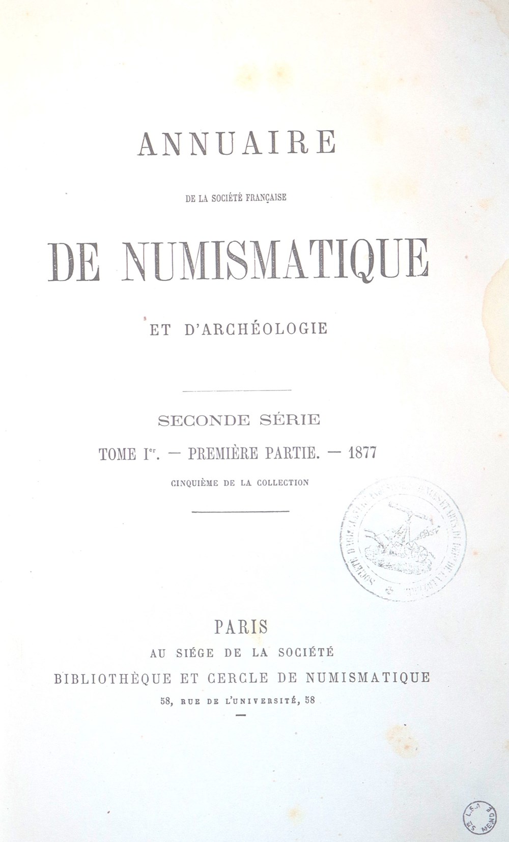 monnaies livres ouvrages 1877 annuaire de la societe francaise de numismatique et archeologie
