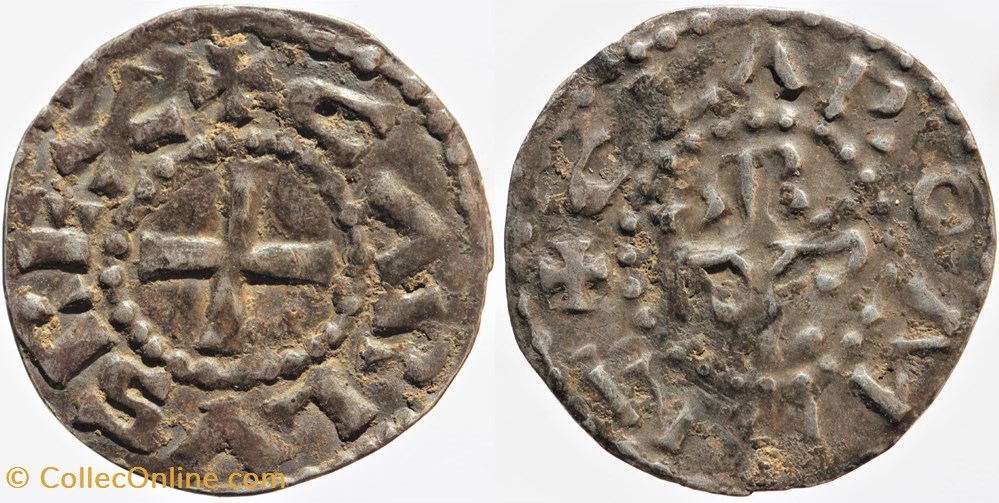 Charles II - Clermont-Ferrand - Denier monnaies europe medievale royaumes francs charles ii clermont ferrand denier