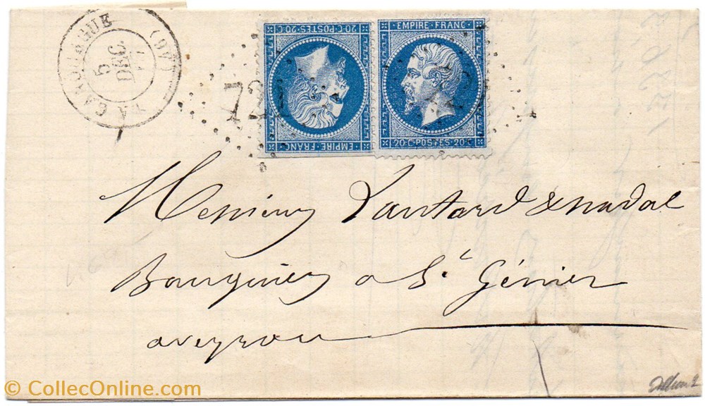 documents anciens marques postales europe 1867 cachet type 15 g c 721