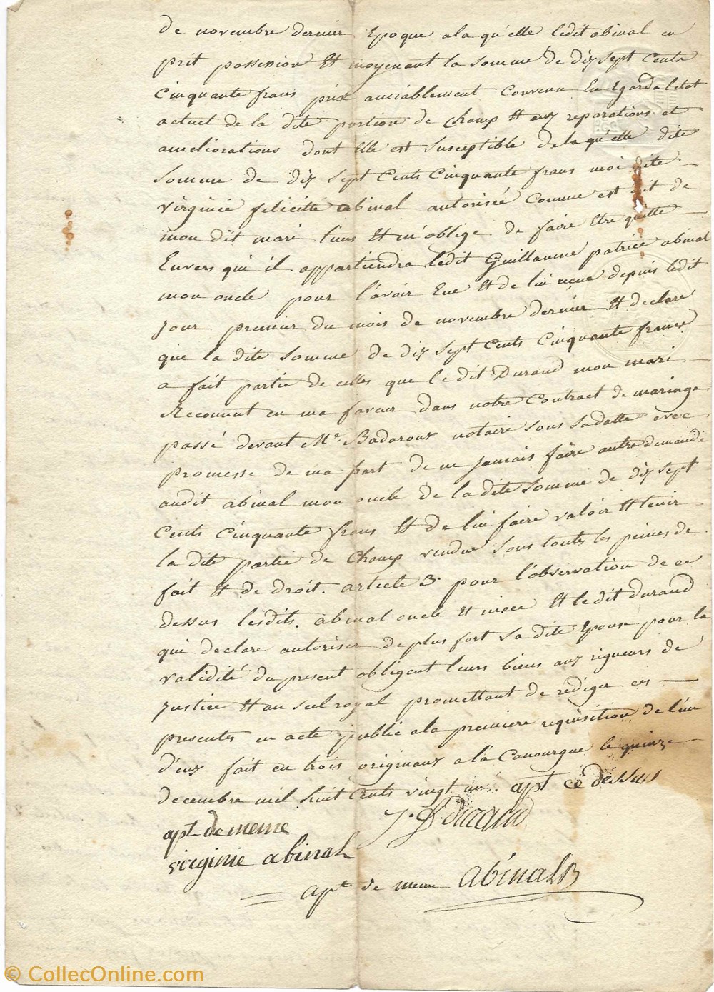 documents anciens autres 1821 vente un champ aux clauzes
