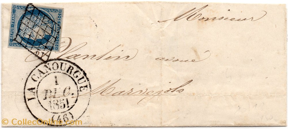 documents anciens marques postales europe 1851 cachet type 13 grille