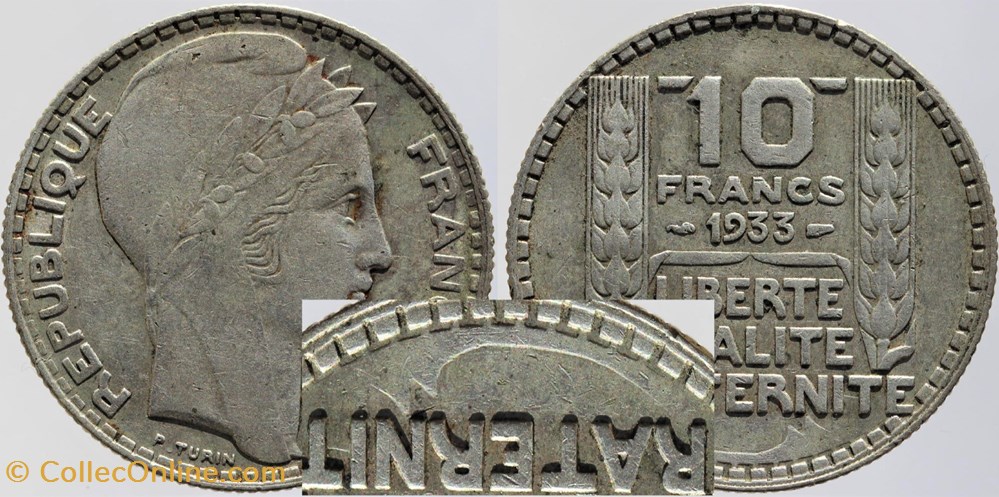 F-360 - Turin - 10 fr. - 1933 fantôme monnaies monde france f 360 turin 10 fr 1933 fantome