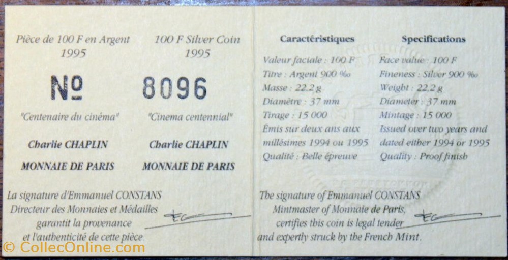 1995 - 100 franc argent B.E. monnaies monde france 1995 100 franc argent b e