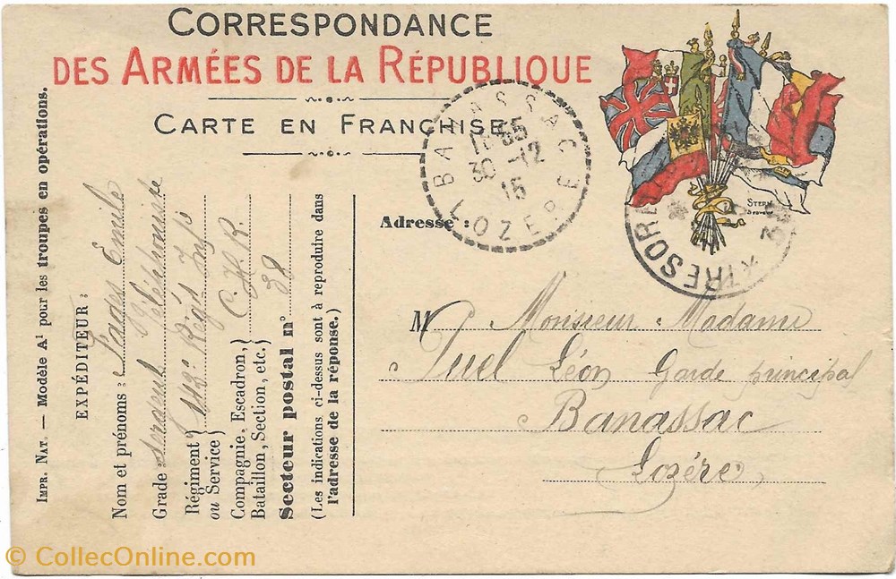 1915 - Cachets type B4 documents anciens marques postales europe 1915 cachets type b4