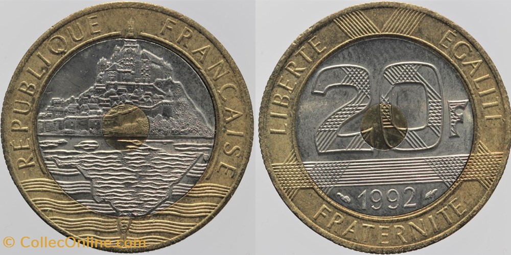 F-403 - Mont St-Michel - 20 fr. - 1992 (4c, V) monnaies monde france f 403 mont st michel 20 fr 1992 4c v