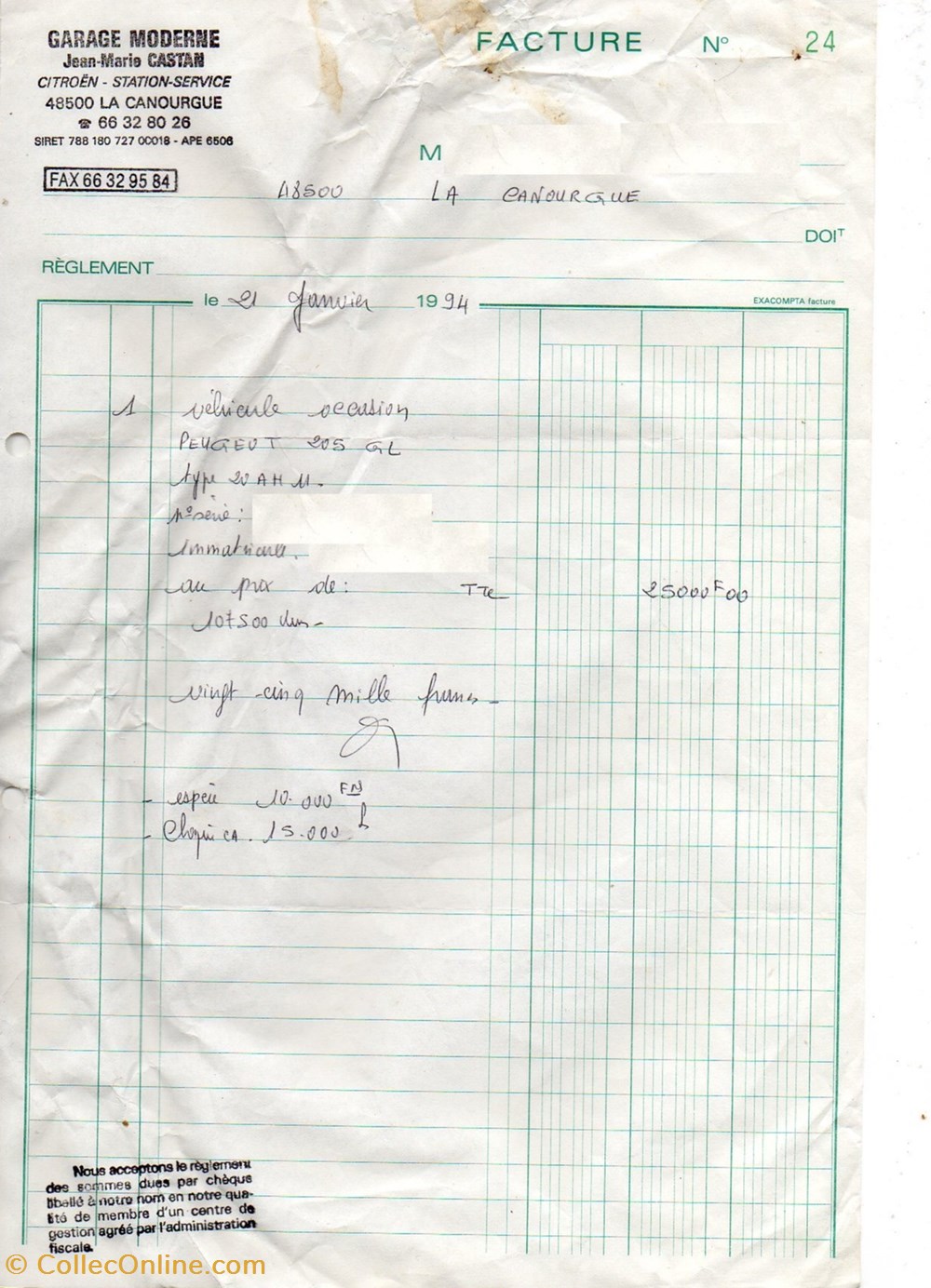 Castan Jean-Marie (1994) documents anciens factures commerciaux castan jean marie 1994