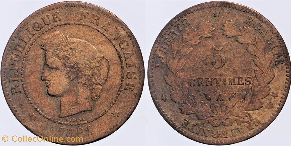 F-118 - Troisième République - Cérès - 5 c. - 1881 A monnaies monde france f 118 troisieme republique ceres 5 c 1881 a
