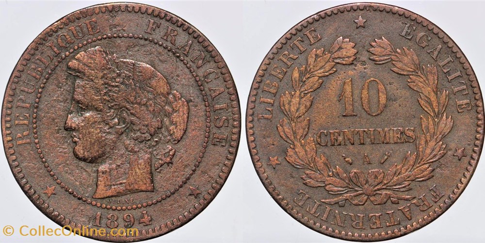 F-135 - Troisième République - Cérès - 10 c. - 1894 A monnaies monde france f 135 troisieme republique ceres 10 c 1894 a