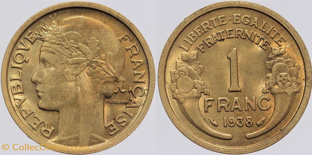 F-219 - Morlon - 1 fr. - 1938 monnaies monde france f 219 morlon 1 fr 1938