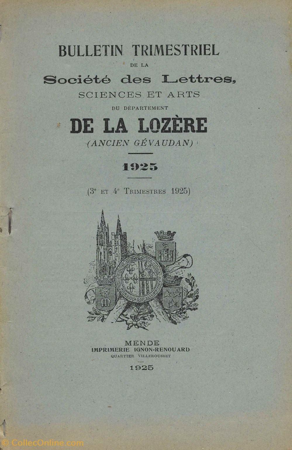 1925 - Bulletin de la Société des Lettres de la Lozère livres bd revues 1925 bulletin de la societe des lettres de la lozere