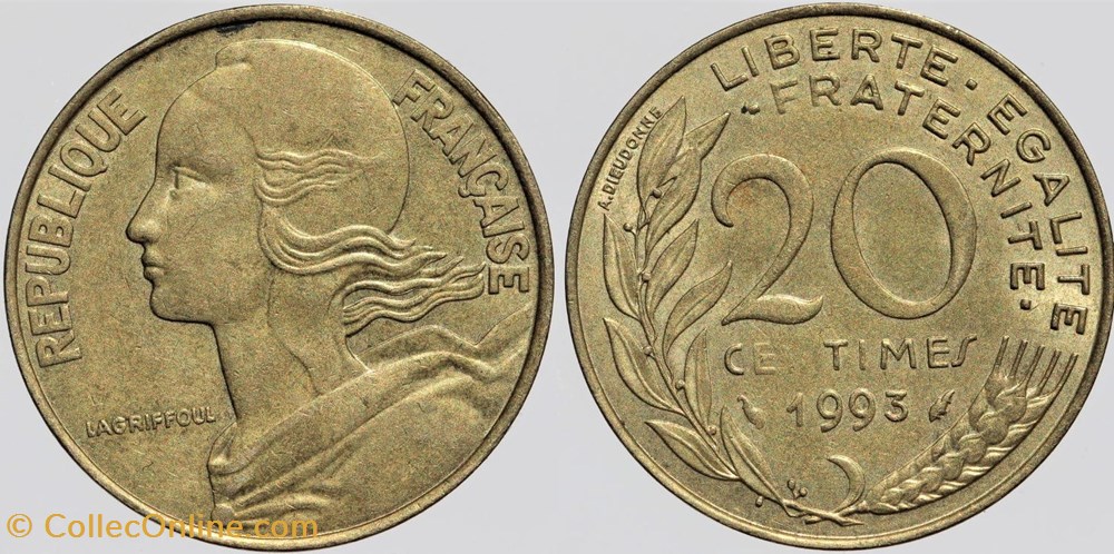 F-156 - Lagriffoul - 20 c. - 1993 coin bouché monnaies monde france f 156 lagriffoul 20 c 1993 coin bouche
