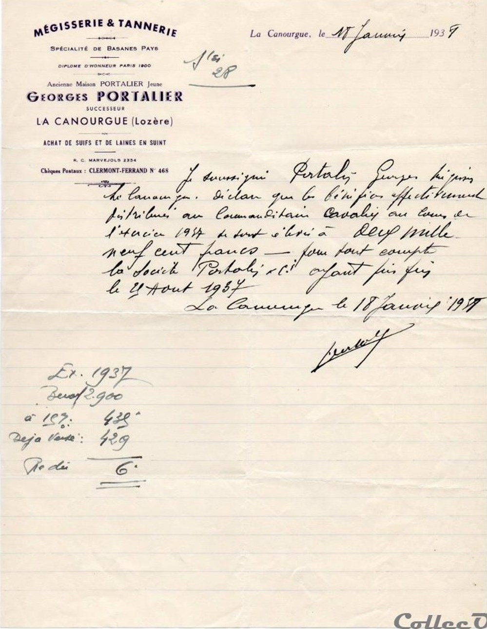 Portalier Georges (1938) documents anciens factures commerciaux portalier georges 1938