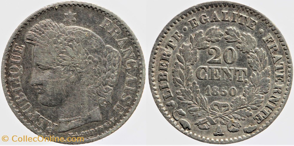monnaies monde france f 146 seconde republique 20 centimes ceres 1850 paris