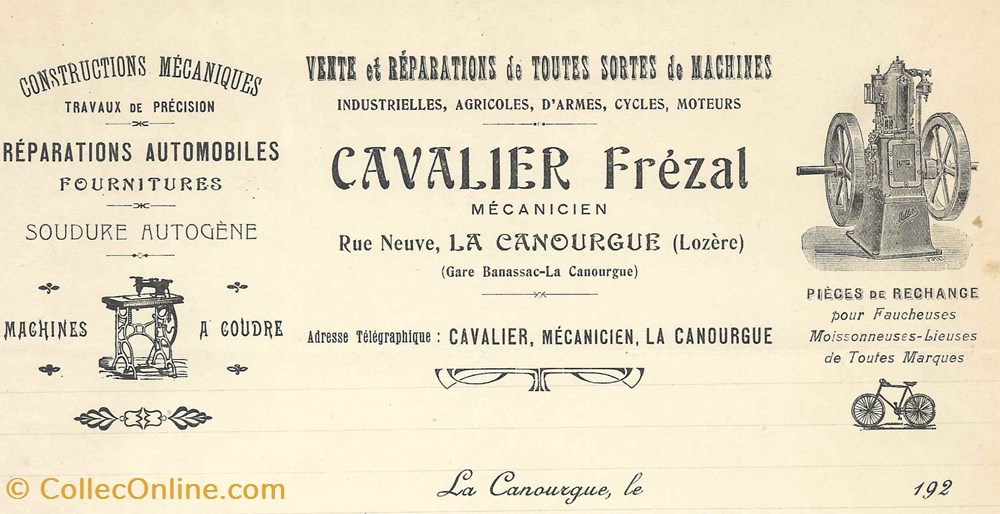 Cavalier Frézal (1923) vieux papiers factures documents commerciaux cavalier frezal 1923