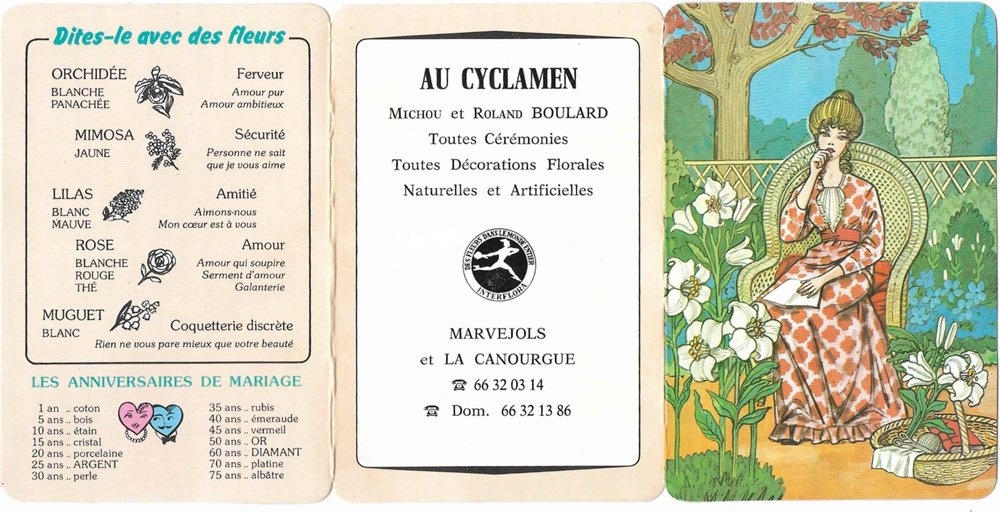 documents anciens menus 1990 calendrier fleuriste