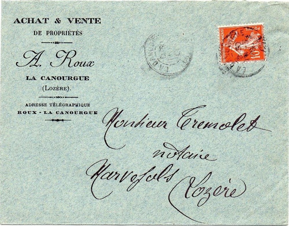 Roux A. (1909) documents anciens factures commerciaux roux a 1909