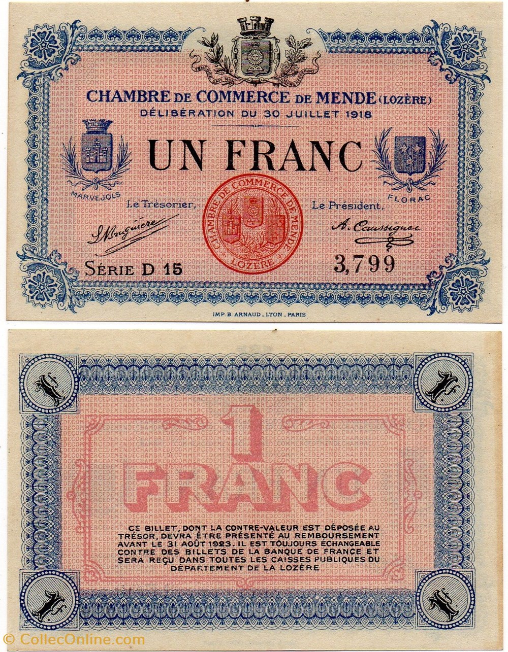 billets europe france 1 franc c c m serie d15