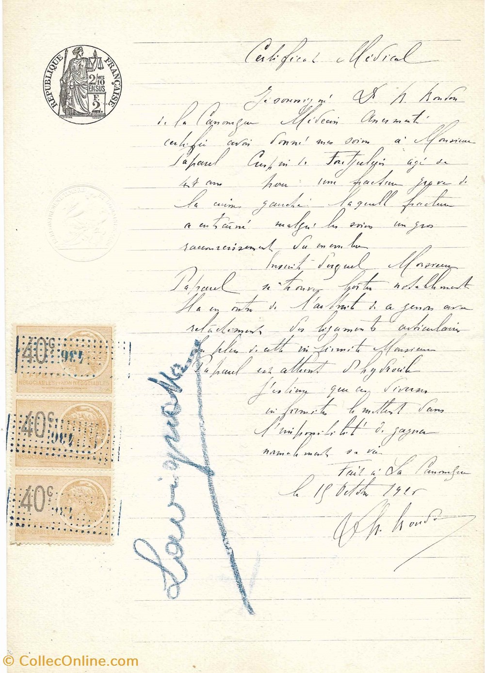 1925 - Certificat Médical documents anciens autres 1925 certificat medical