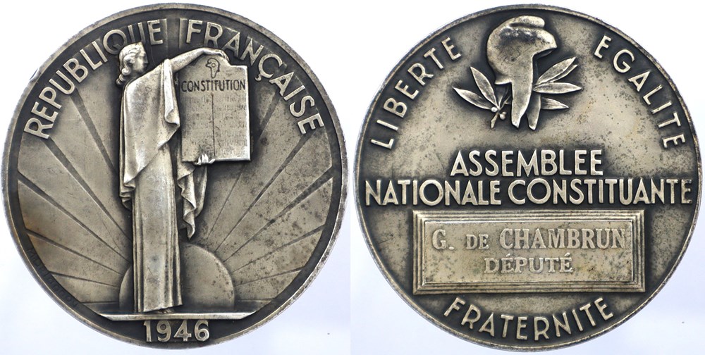 1946 - Médaille parlementaire, IIe Assemblée nationale constituante, Gilbert De Chambrun medailles france 1946 medaille parlementaire iie assemblee nationale constituante gilbert de chambrun