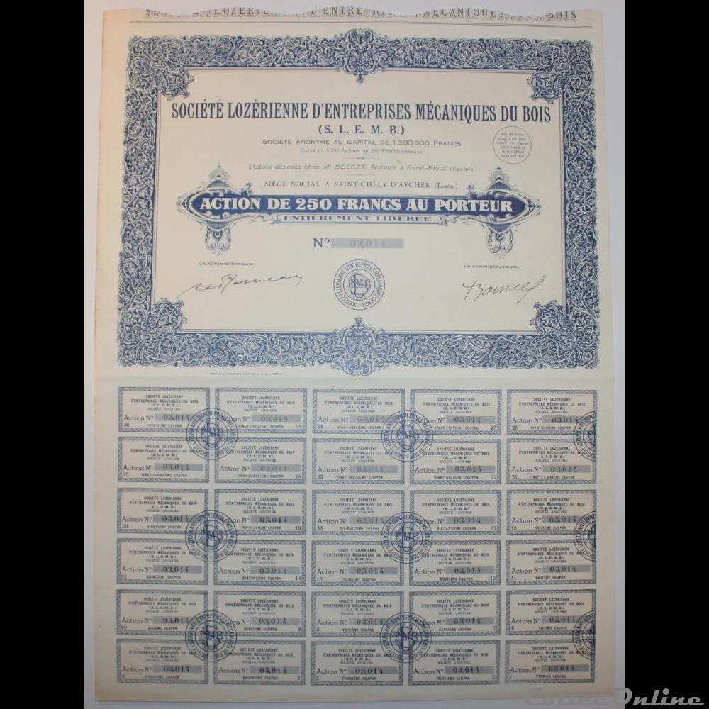 1930 - 1940 - St-Chély-d'Apcher vieux papier action titre montre ancienne 1930 1940 st chely apcher