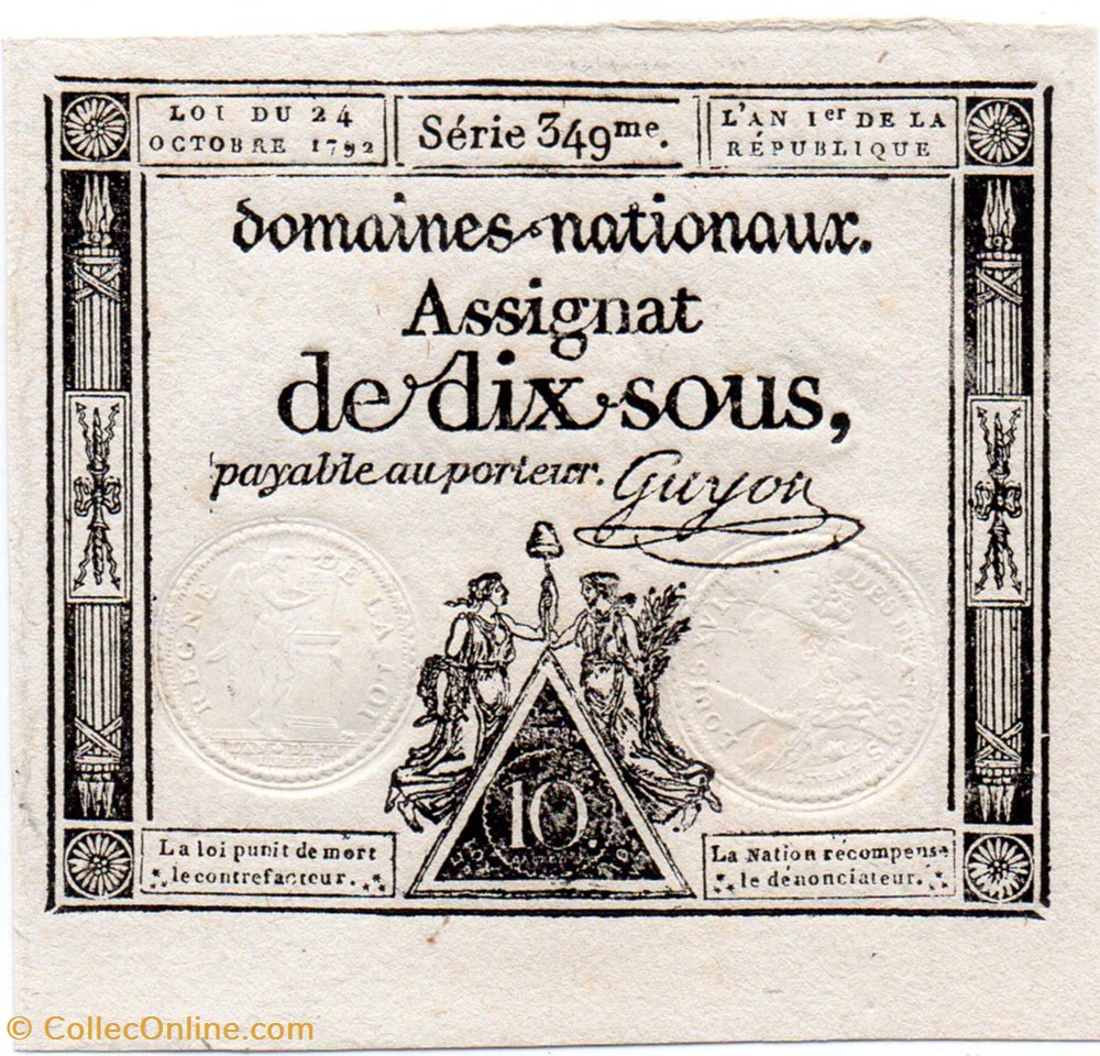 Assignat de 10 sous - 24 octobre 1792 billets europe france assignat de 10 sous 24 octobre 1792