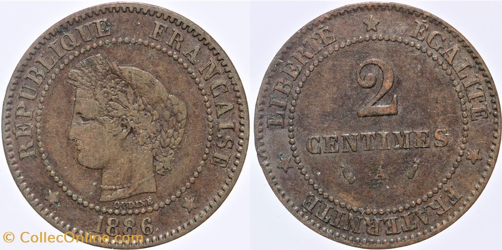 F-109 - Troisième République - Cérès - 2 c. - 1886 A monnaies monde france f 109 troisieme republique ceres 2 c 1886 a