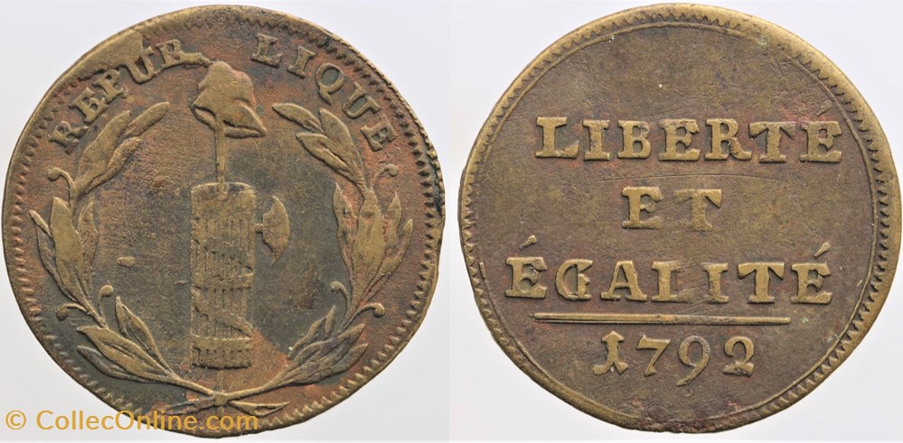 1792 - Convention - Essai au module de 3 deniers monnaies monde france 1792 convention essai au module de 3 deniers