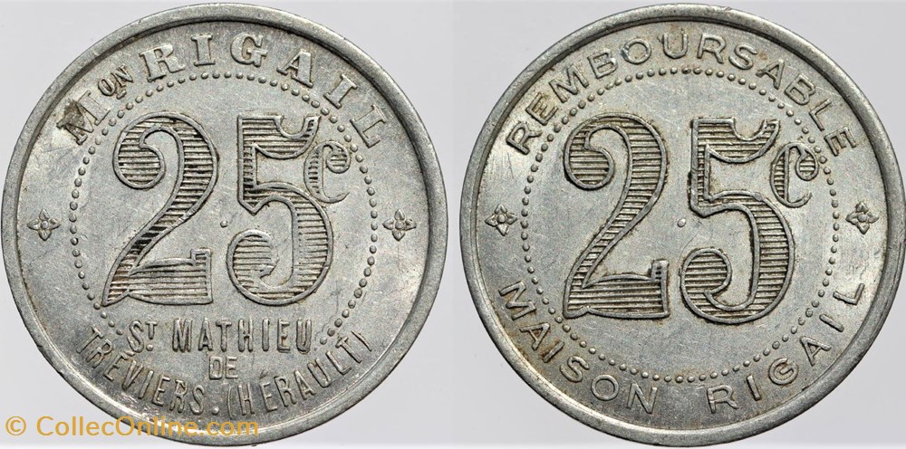 34 - St-Mathieu-de-Tréviers - 25 centimes monnaies monde france 34 st mathieu de treviers 25 centimes