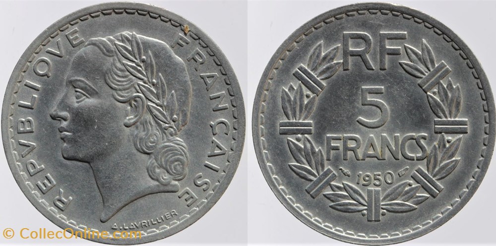monnaies monde france f 339 lavrillier 5 frs alu 1950